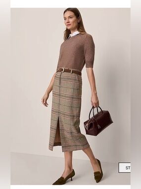 NWT Ann Taylor Trouser Column Midi Skirt in Plaid